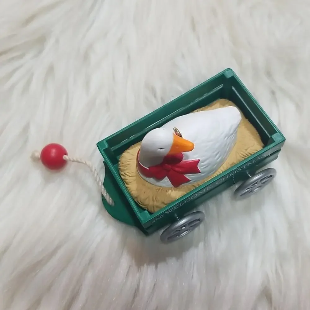 Vintage Hallmark Keepsake Ornament Goose Cart 1990